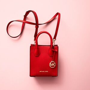 Michael Kors Vibrant Red Crossbody Bag with Gold Accents